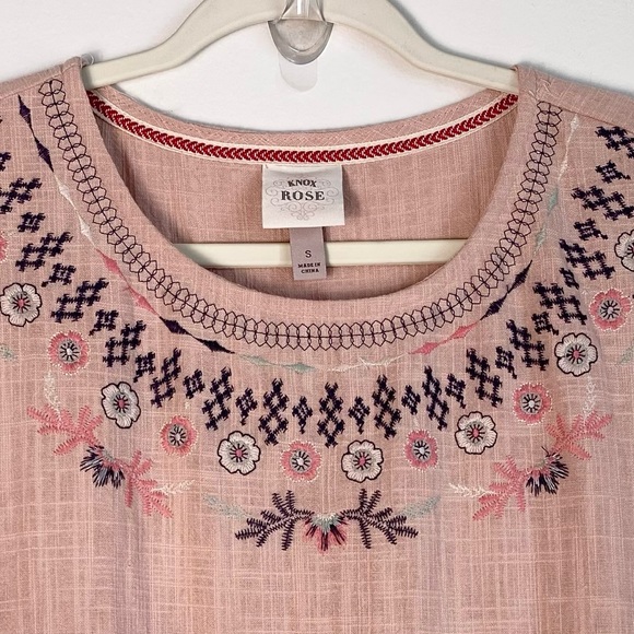 Knox Rose Embroidered Pink Babydoll A-Line Dress Small Tiered Floral Bohemian - Picture 3 of 8